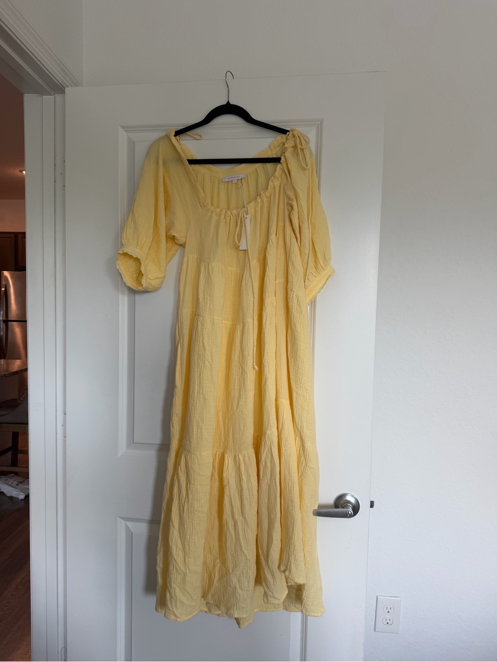 Olivaceous Light Yellow Tiered Maxi Dress